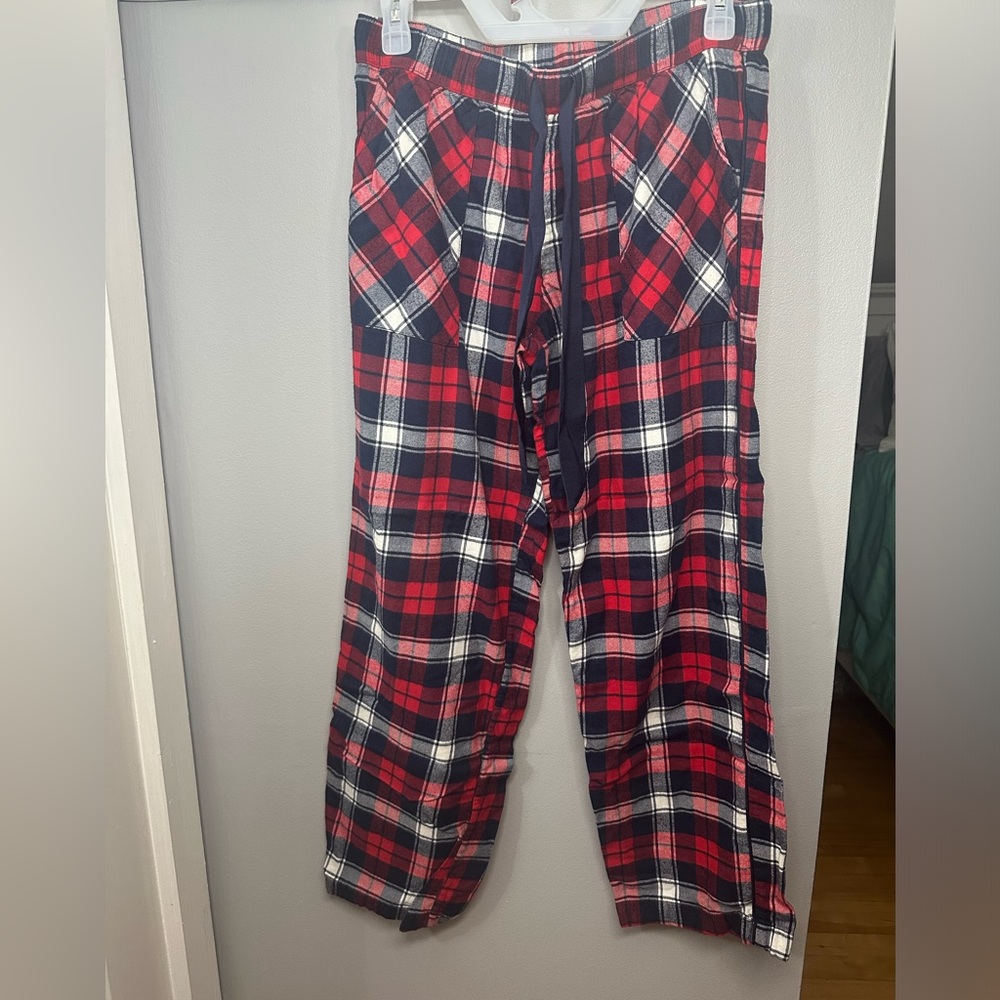Aerie fleece PJ Bottoms size 5 reg like new res white and blue plaid
